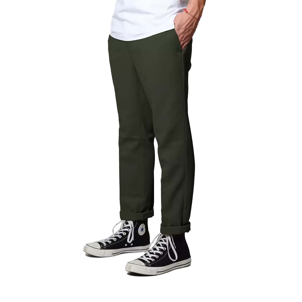 WE872 OLIVE GREEN SLIM TAPERED PANTS