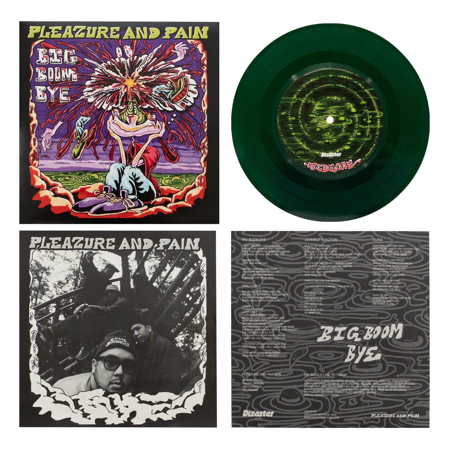 PLEAZURE AND PAIN - BIG BOOM BYE GREEN 7″ VINYL
