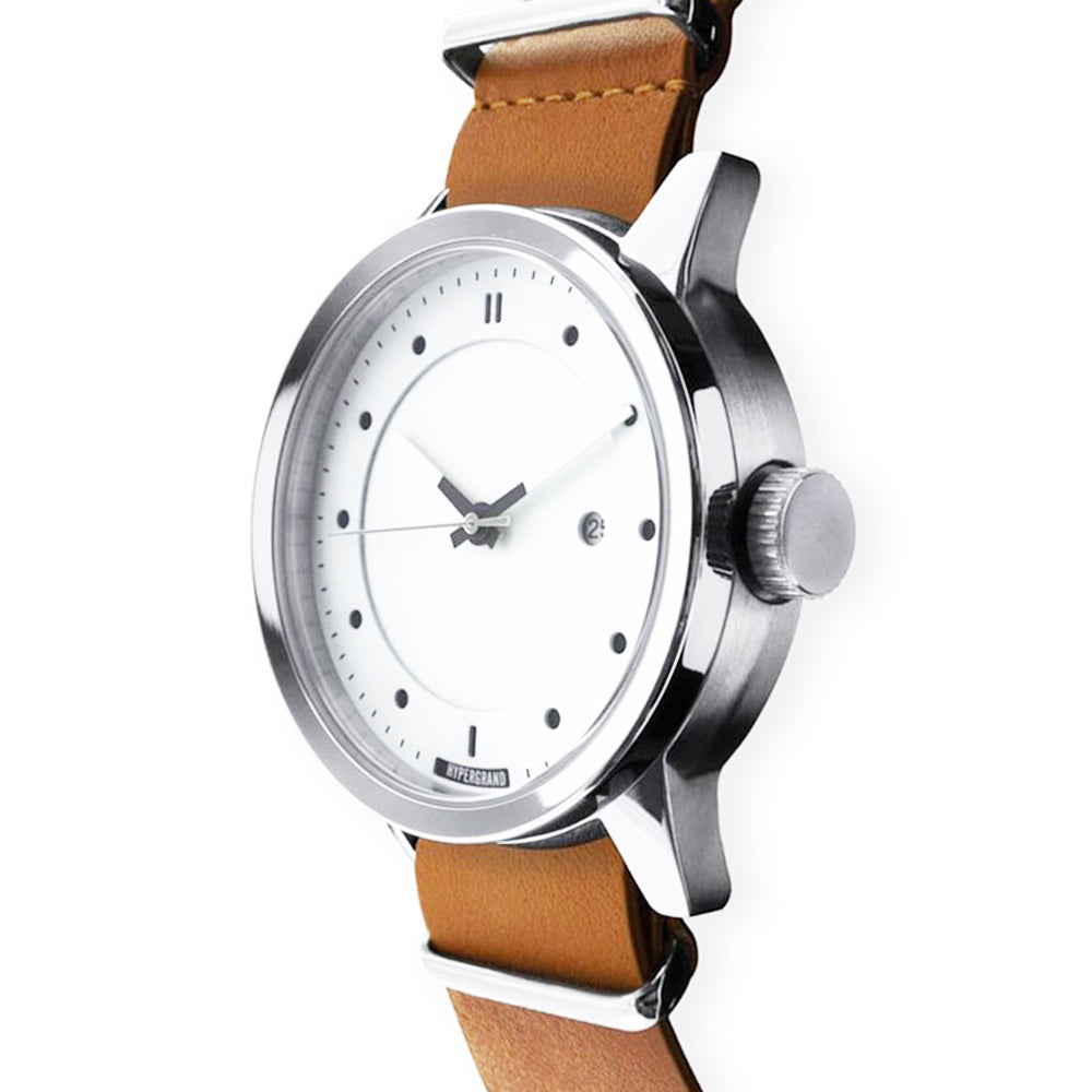 ANTI BASIC SILVER BROWN HONEY LEATHER WATCH